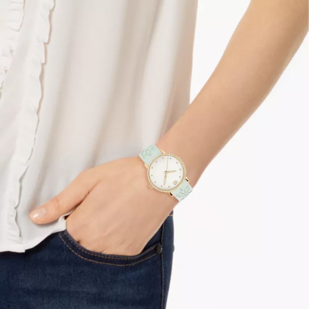 Jessica Carlyle Mint Floral Faux Leather Watch